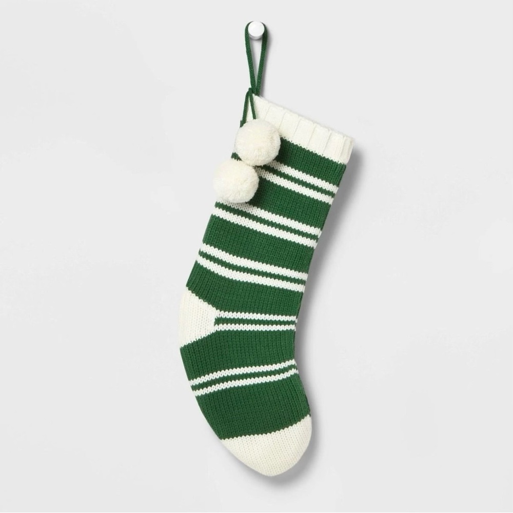 Wondershop Striped Knit Christmas Stocking Green F3
